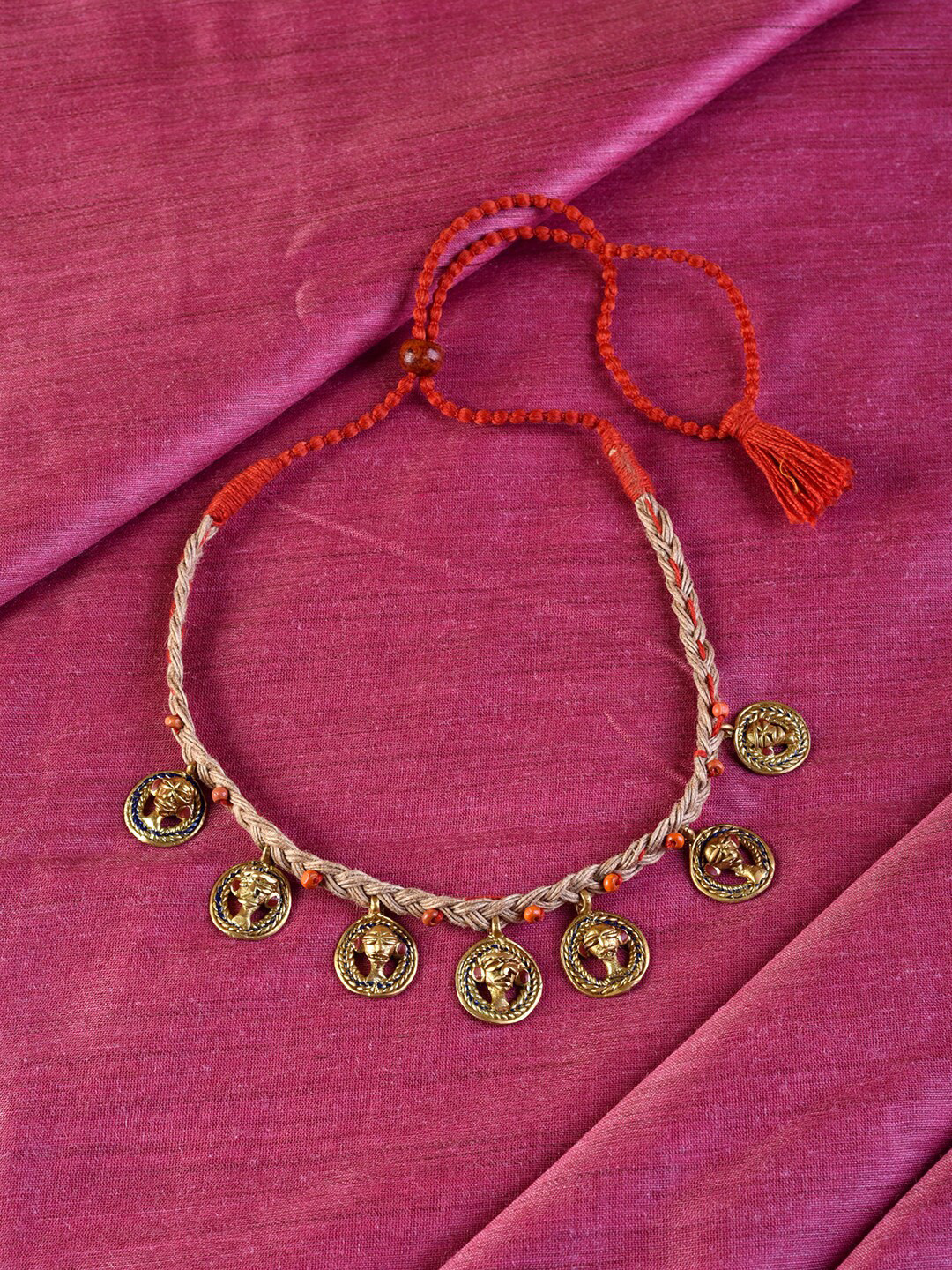 AAKRITI ART CREATIONS Gold-Toned & Beige Council of Empress Tribal Dhokra Choker