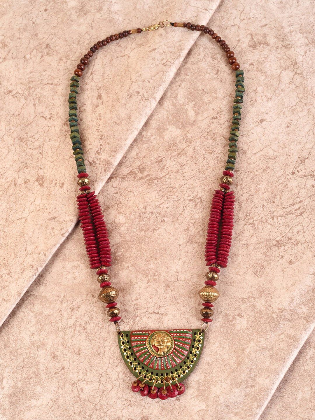 AAKRITI ART CREATIONS Multicoloured Brass The Princess Aura Tribal Dhokra Necklace