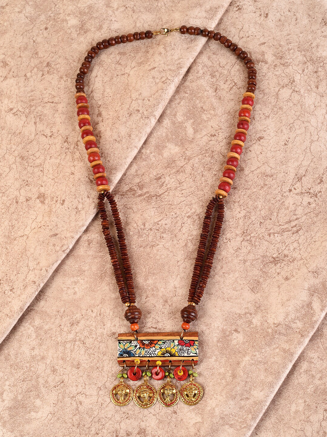 AAKRITI ART CREATIONS Brown & Orange The Guardians Tribal Dhokra Necklace