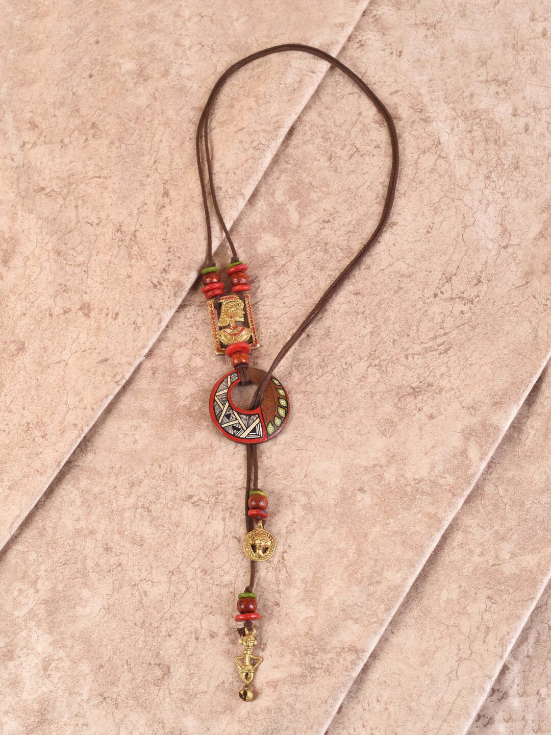 AAKRITI ART CREATIONS Brown & Orange Brass King Menes Tribal Dhokra Necklace