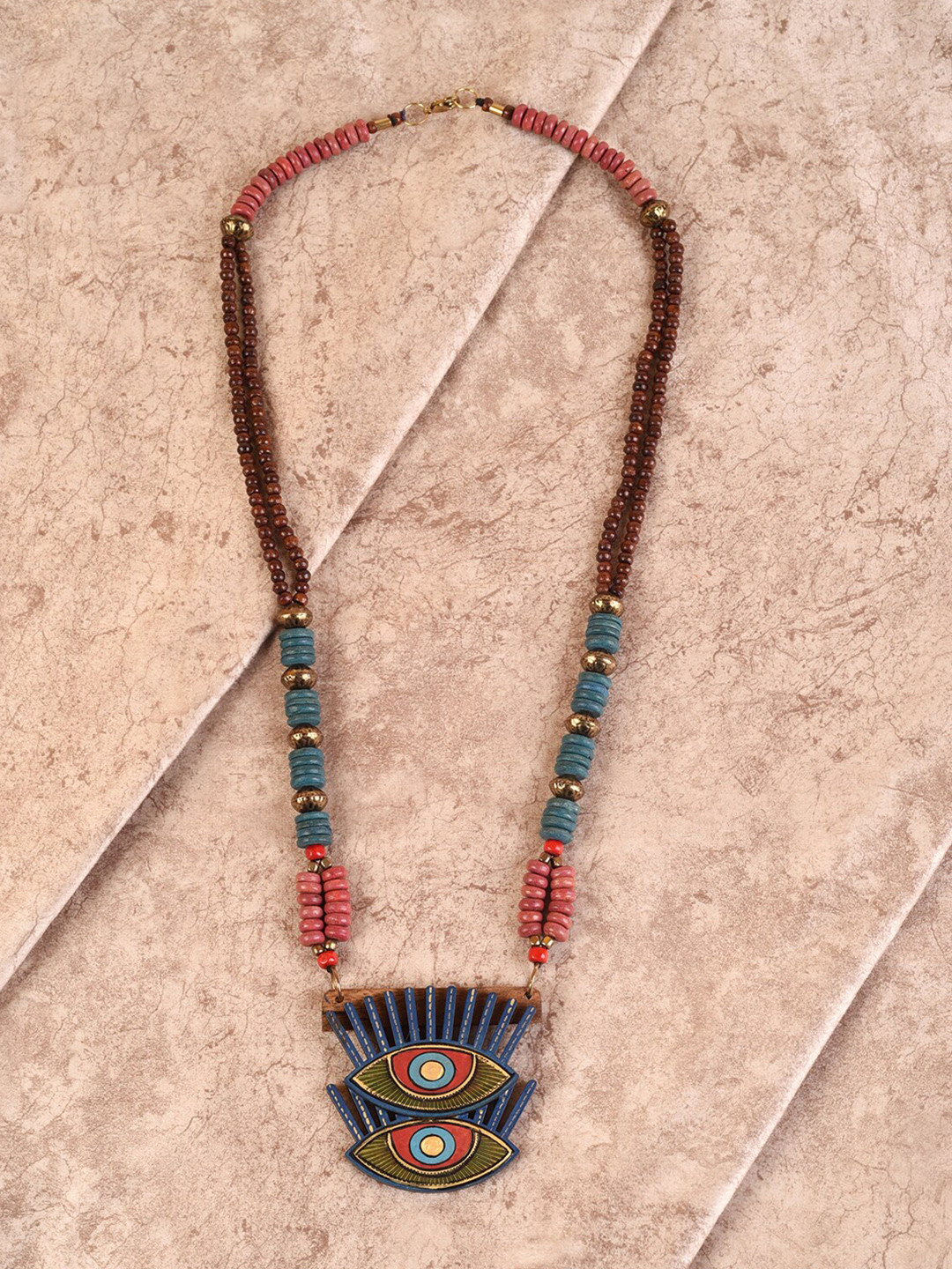 AAKRITI ART CREATIONS Multicoloured Brass Evil Eyes-III Tribal Dhokra Necklace