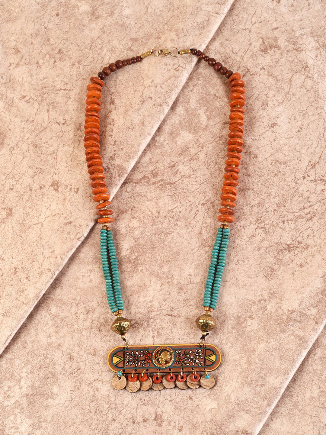 AAKRITI ART CREATIONS Multicoloured Brass Urvashi Tribal Dhokra Necklace