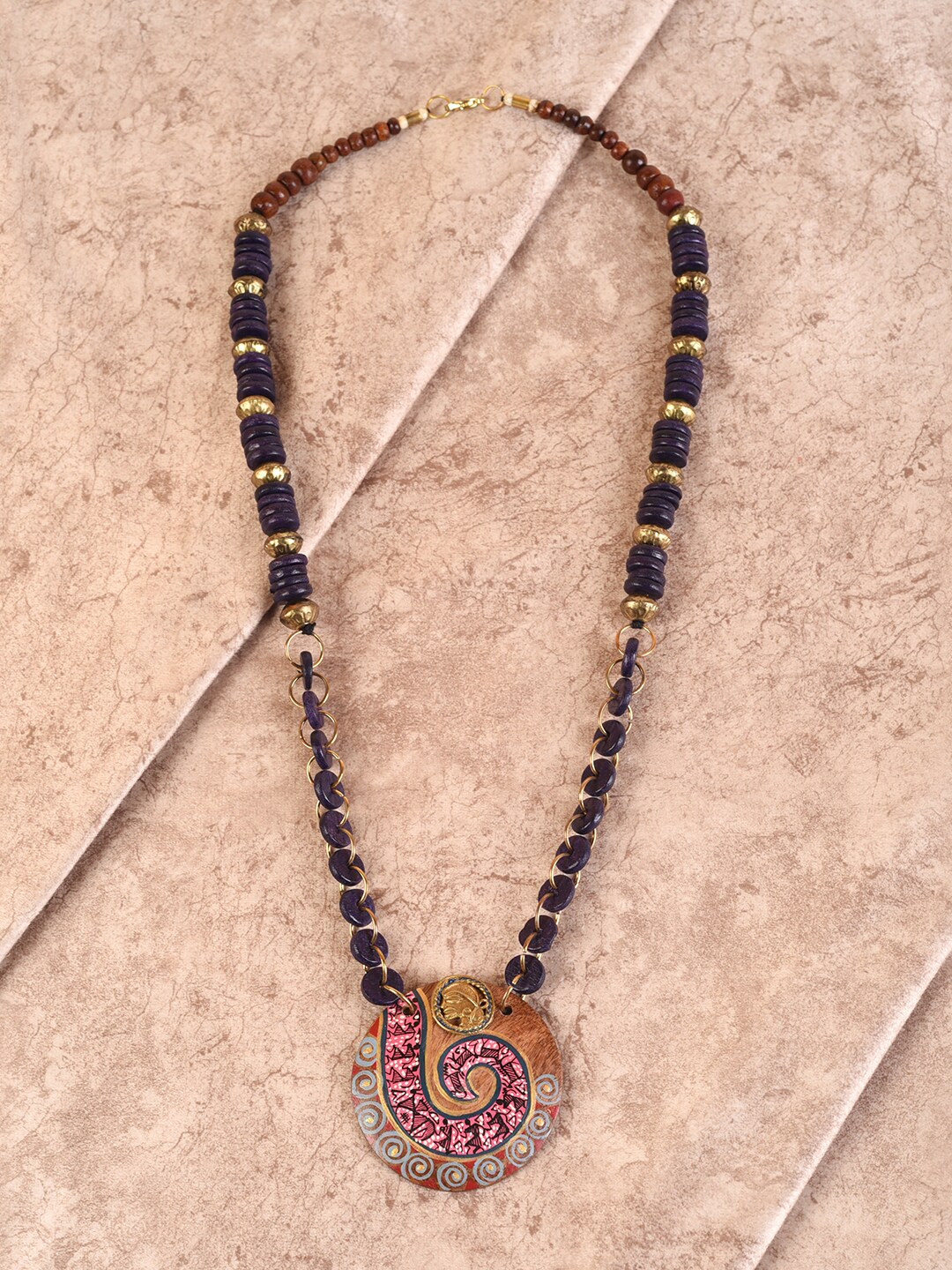 AAKRITI ART CREATIONS Purple & Maroon Brass Handcrafted Tribal Dhokra Necklace