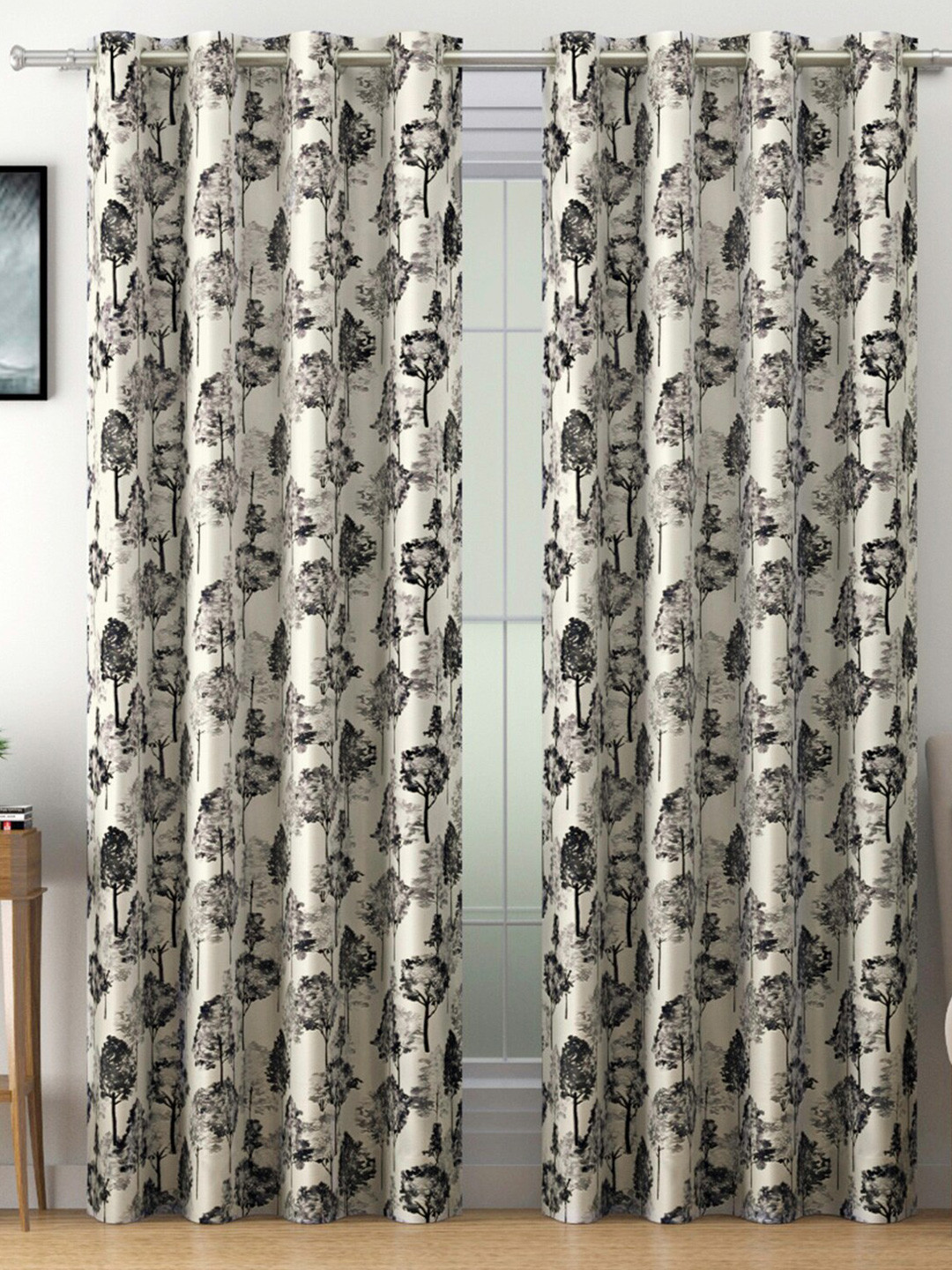 SWAYAM Black & White Blackout 330 GSM Single Printed Long Door Curtain