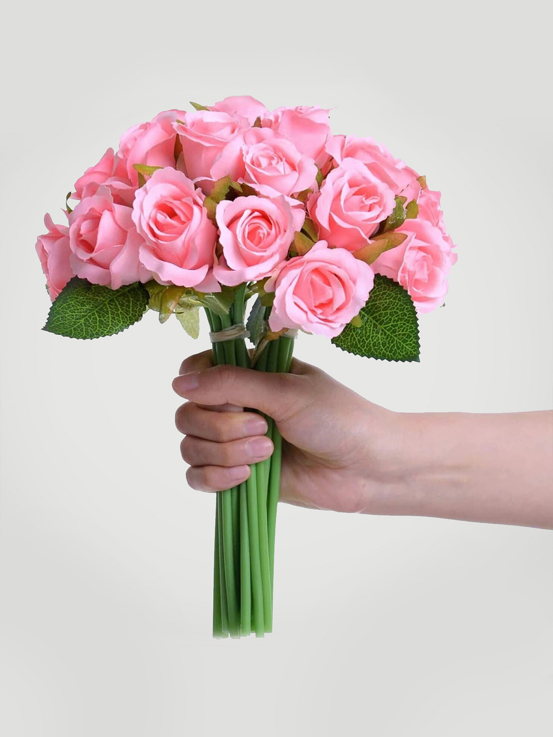 TIED RIBBONS Set Of 12 Pink & White Artificial Rose Flowers