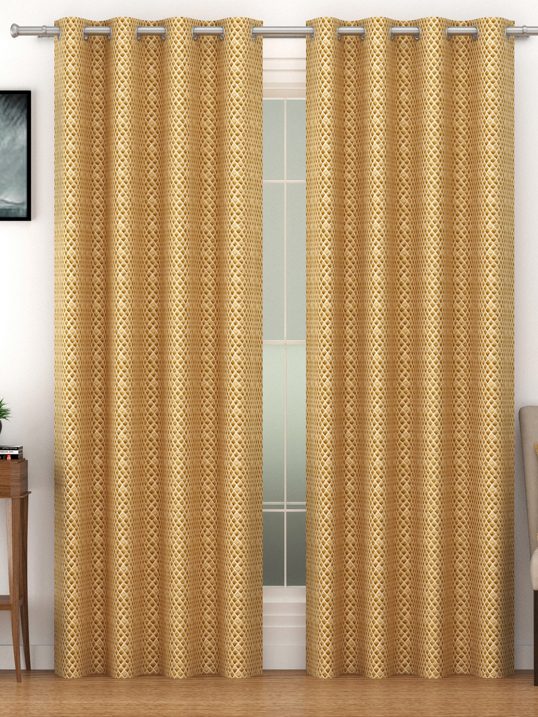 SWAYAM Set of 2 Beige Blackout 300 GSM Geometric Printed Long Door Curtain