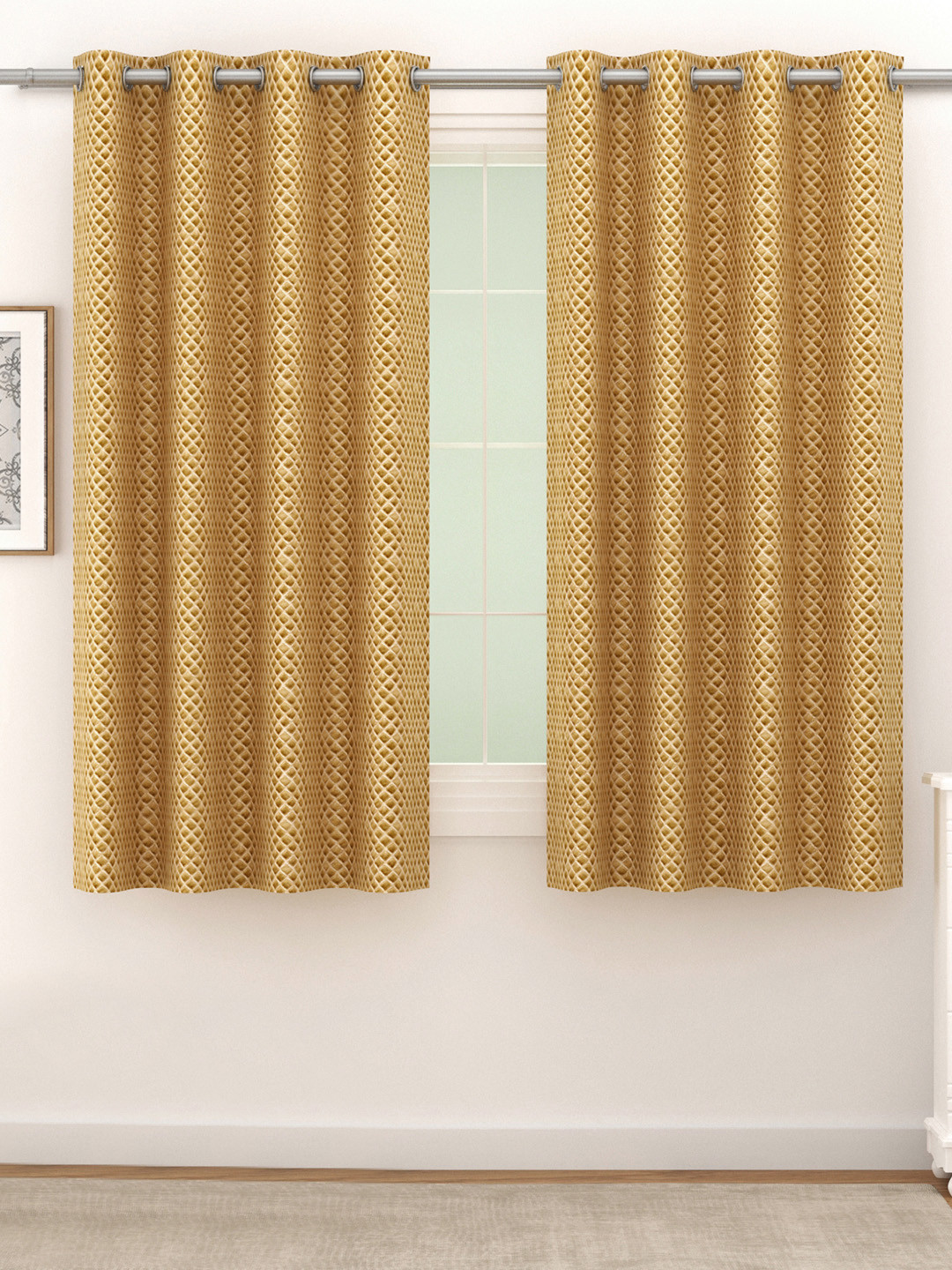 SWAYAM Pack Of 2 Beige Blackout 300 GSM Geometric Printed Window Curtain
