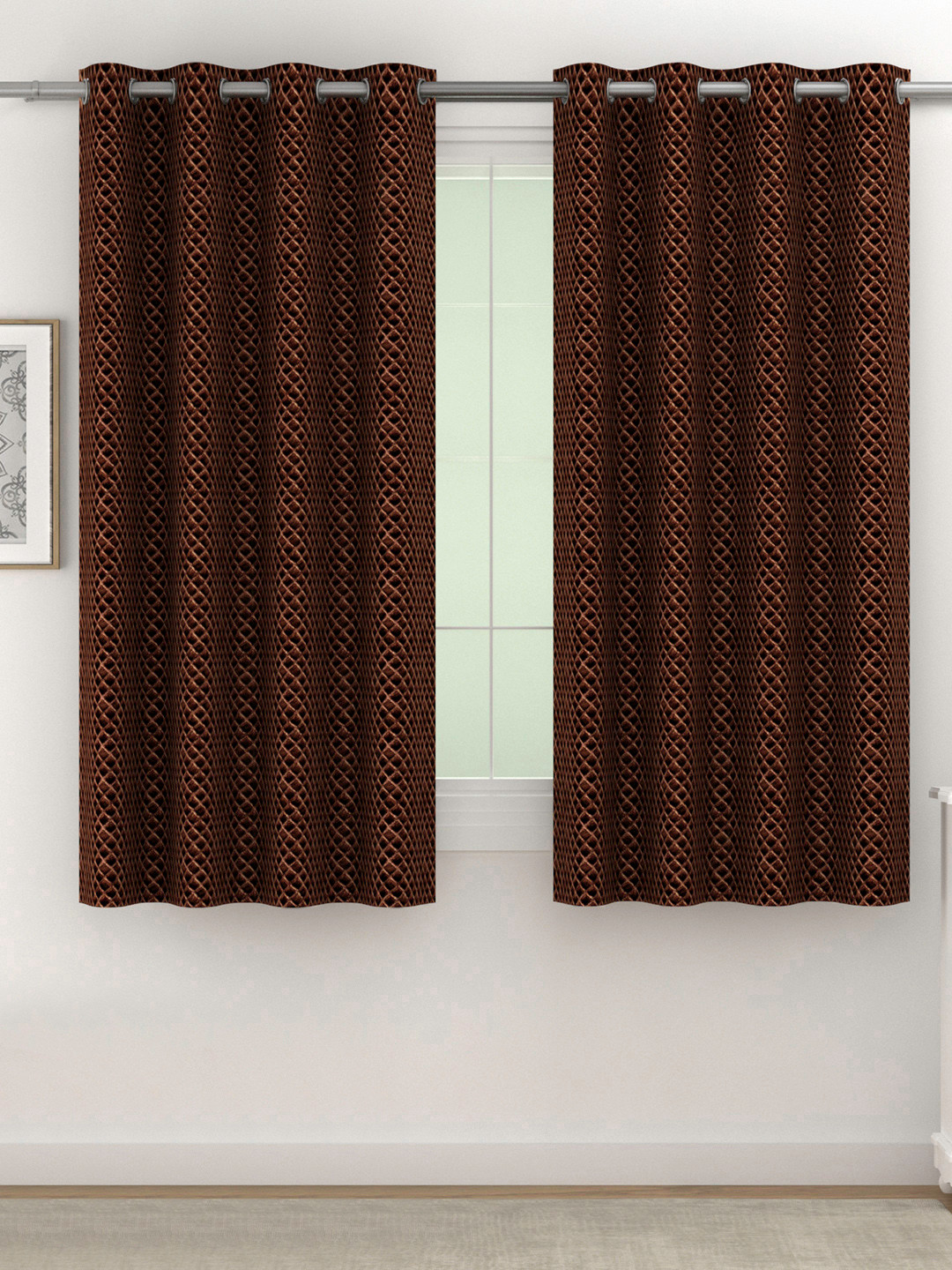 SWAYAM Pack Of 2 Brown Blackout 300 GSM Geometric Printed Window Curtain