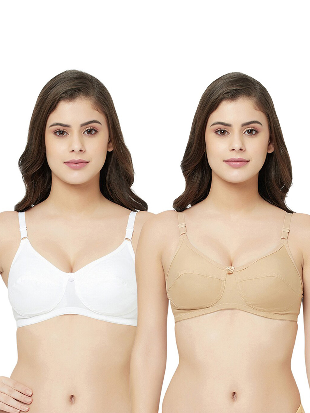 GROVERSONS Paris Beauty Pack of 2 White & Tan Cotton Full Coverage Bra