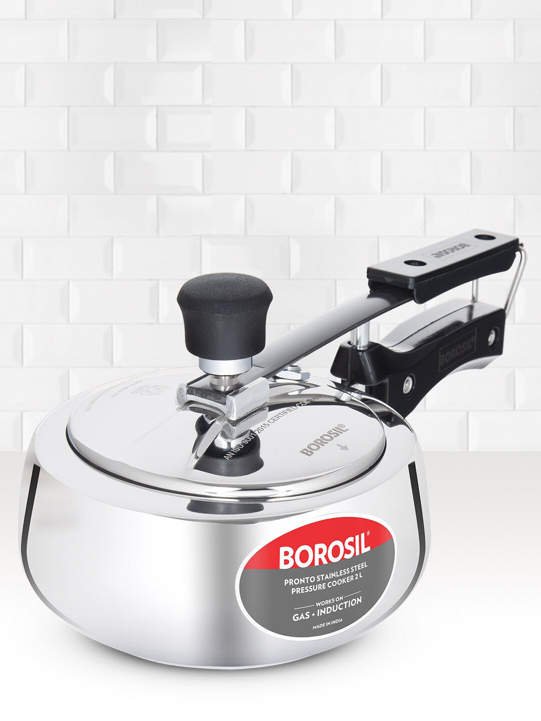 BOROSIL Pronto Silver Stainless Steel Induction Base Inner Lid Pressure Cooker-2 L