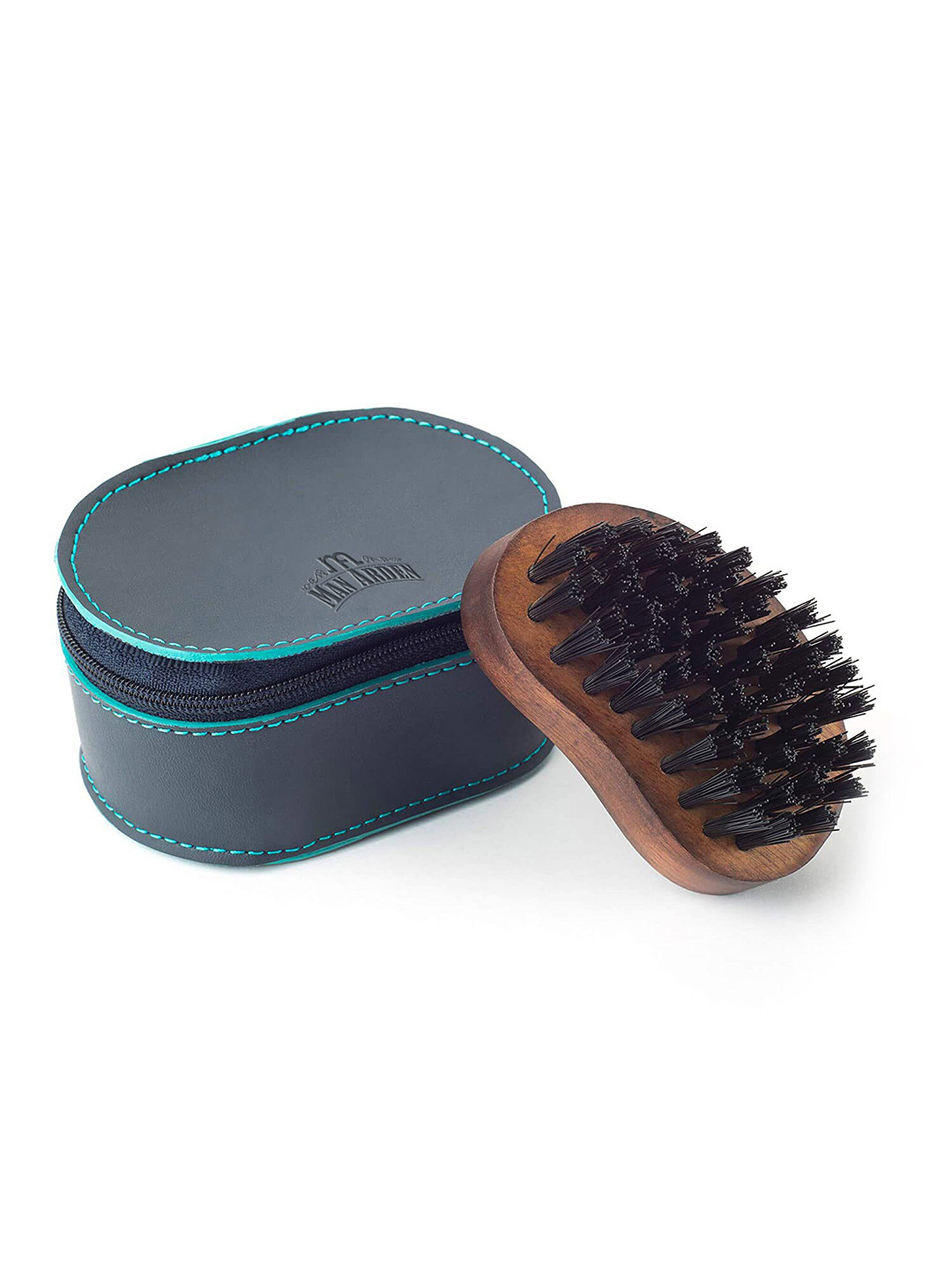 Man Arden Brown Pocket Size Beard Brush with Hand Crafted Premium Wood Handle Pouch