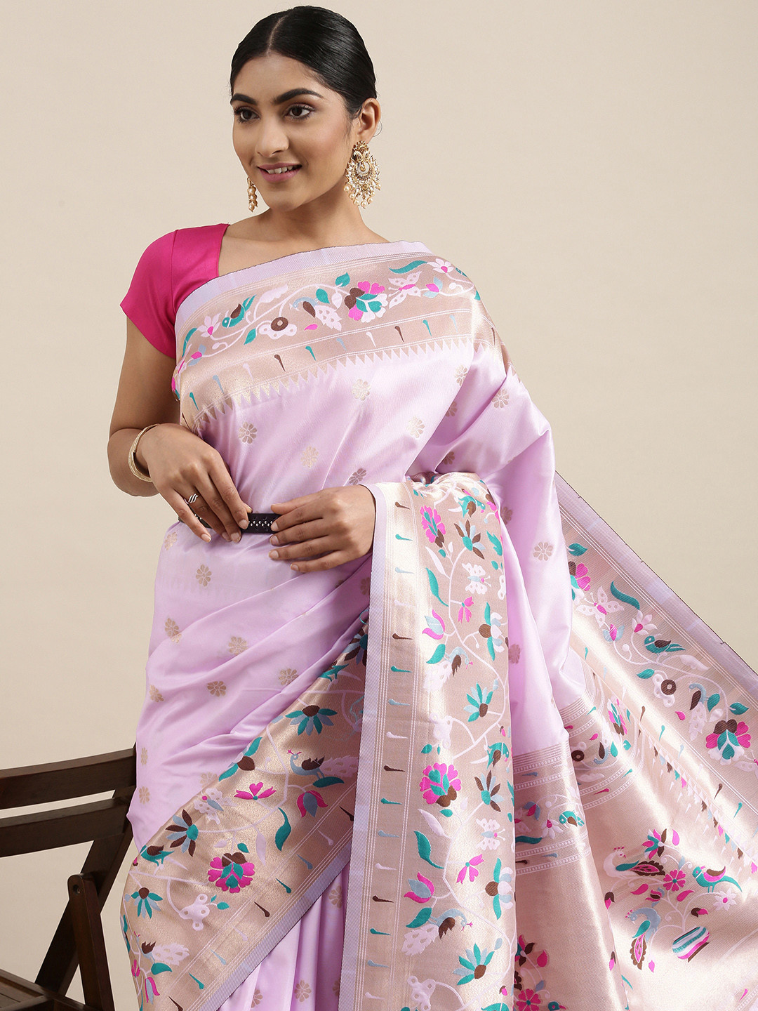 Mitera Lavender & Gold-Toned Ethnic Motifs Silk Blend Saree