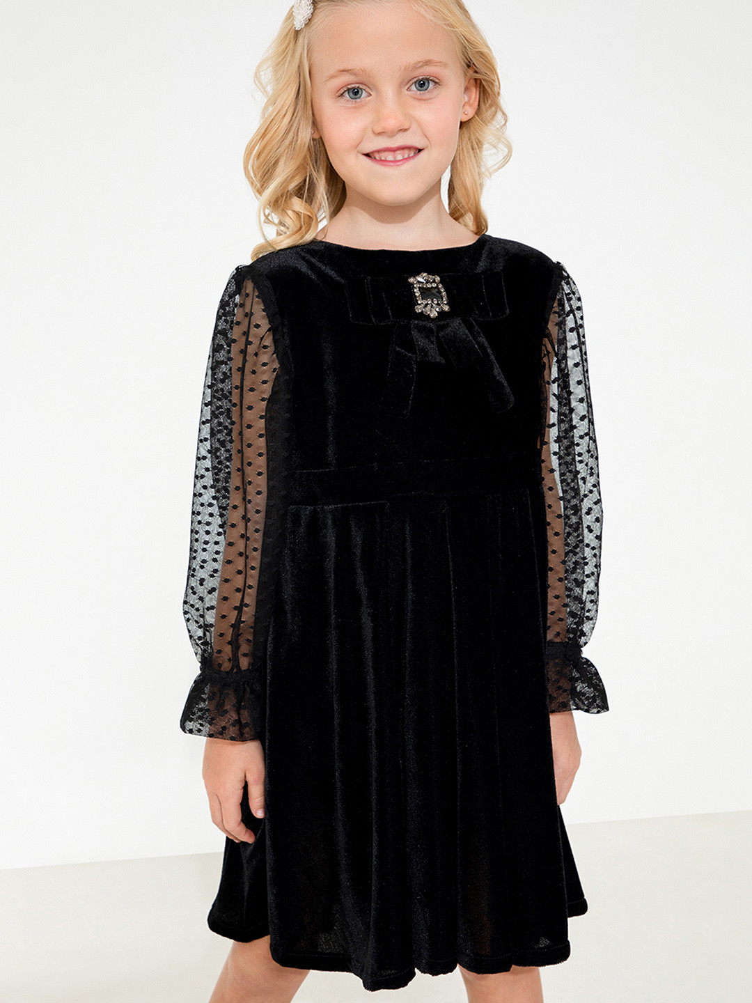 Cherry Crumble Black Velvet A-Line Dress