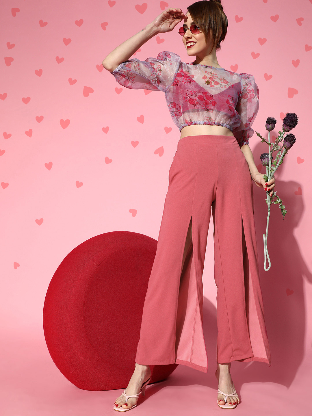 Athena Women Rose Solid Flared Trousers