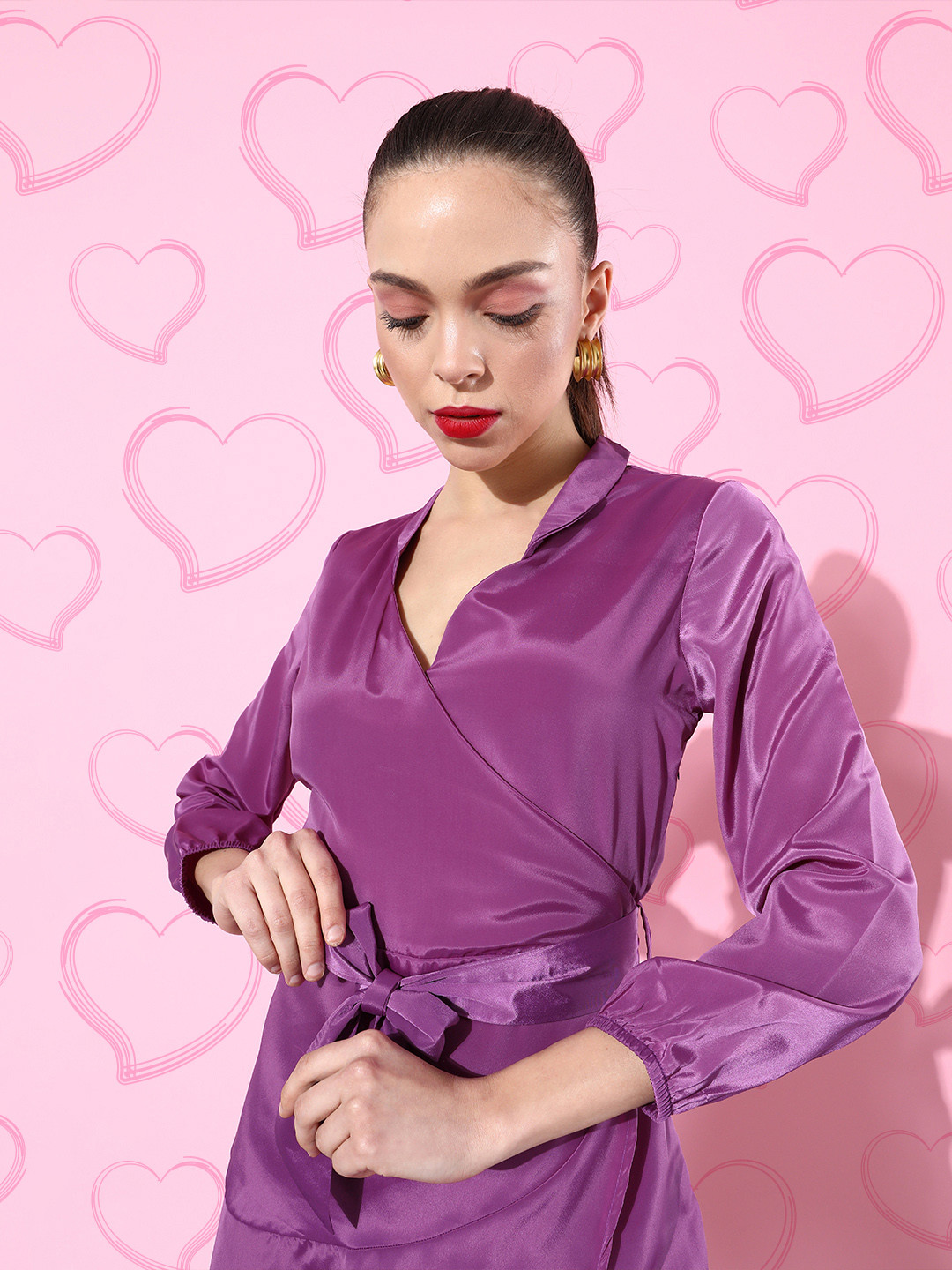 DODO & MOA Purple Solid Belted Mini Dress