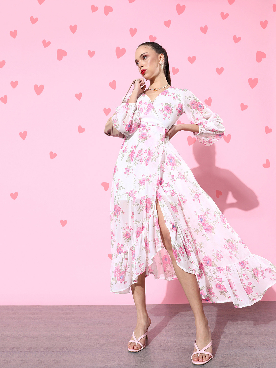 DODO & MOA Classic White Romantic Florals Dress