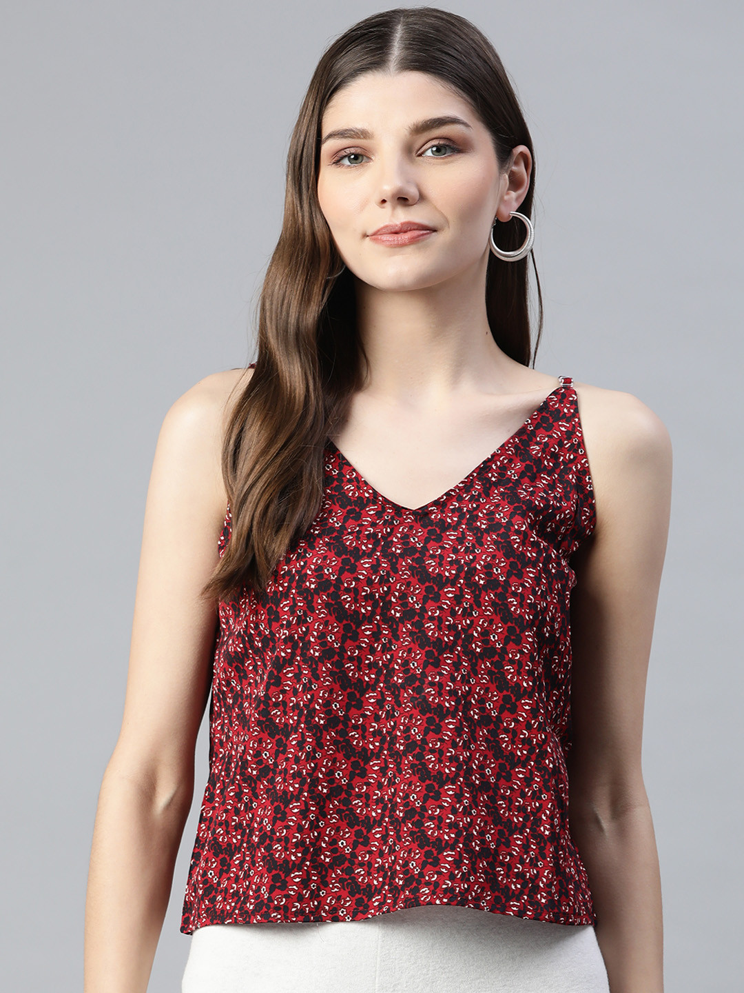 VARUSHKA Women Maroon & Black Abstract Print Crop Top