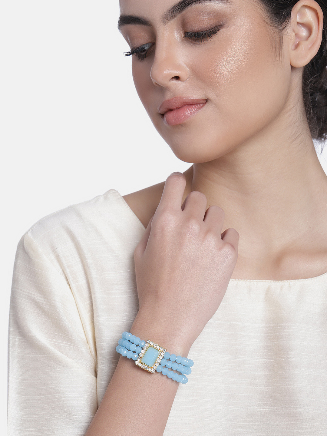 I Jewels Women Turquoise Blue Gold-Plated Multistrand Bracelet