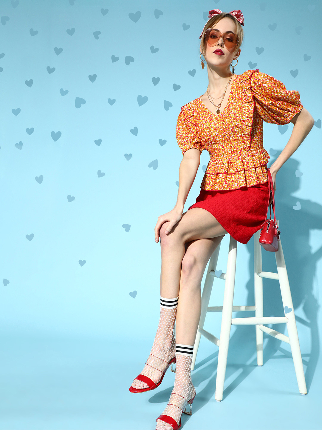 Antheaa Women Bright Yellow Floral Tiered Top