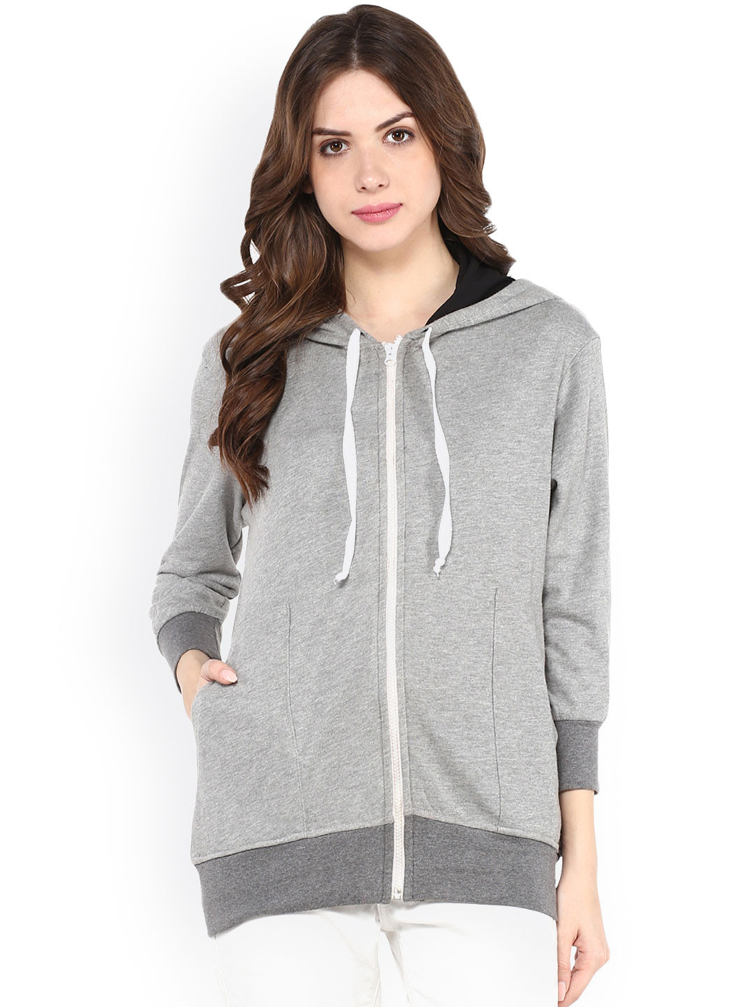 Pannkh Grey Melange Hooded Sweatshirt