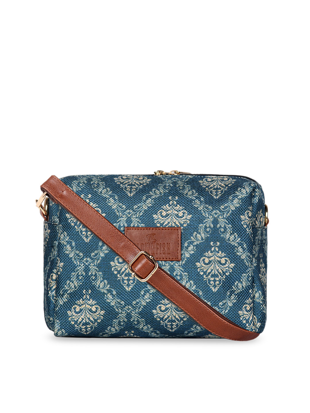 THE CLOWNFISH Isla Blue Textured Structured Sling Bag