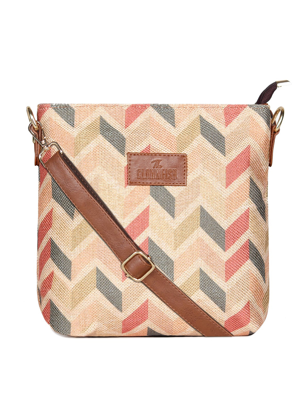 THE CLOWNFISH Aahna Cream-Coloured Geometric Structured Sling Bag