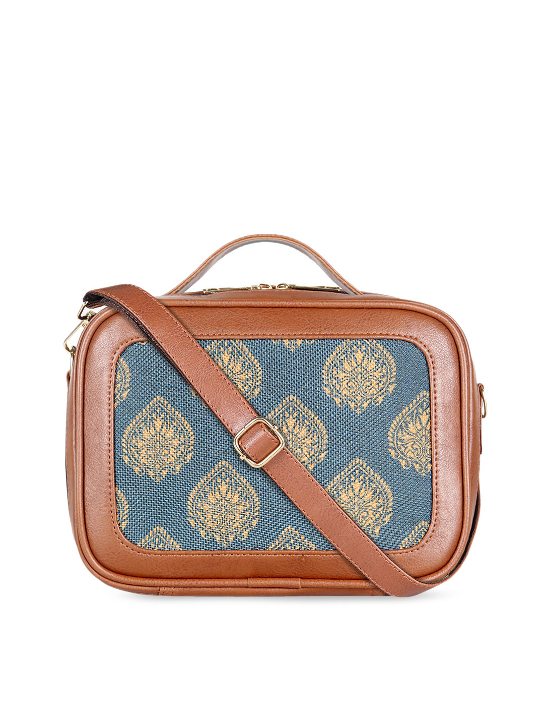 THE CLOWNFISH Abana Blue Ethnic Motifs Printed Structured Sling Bag