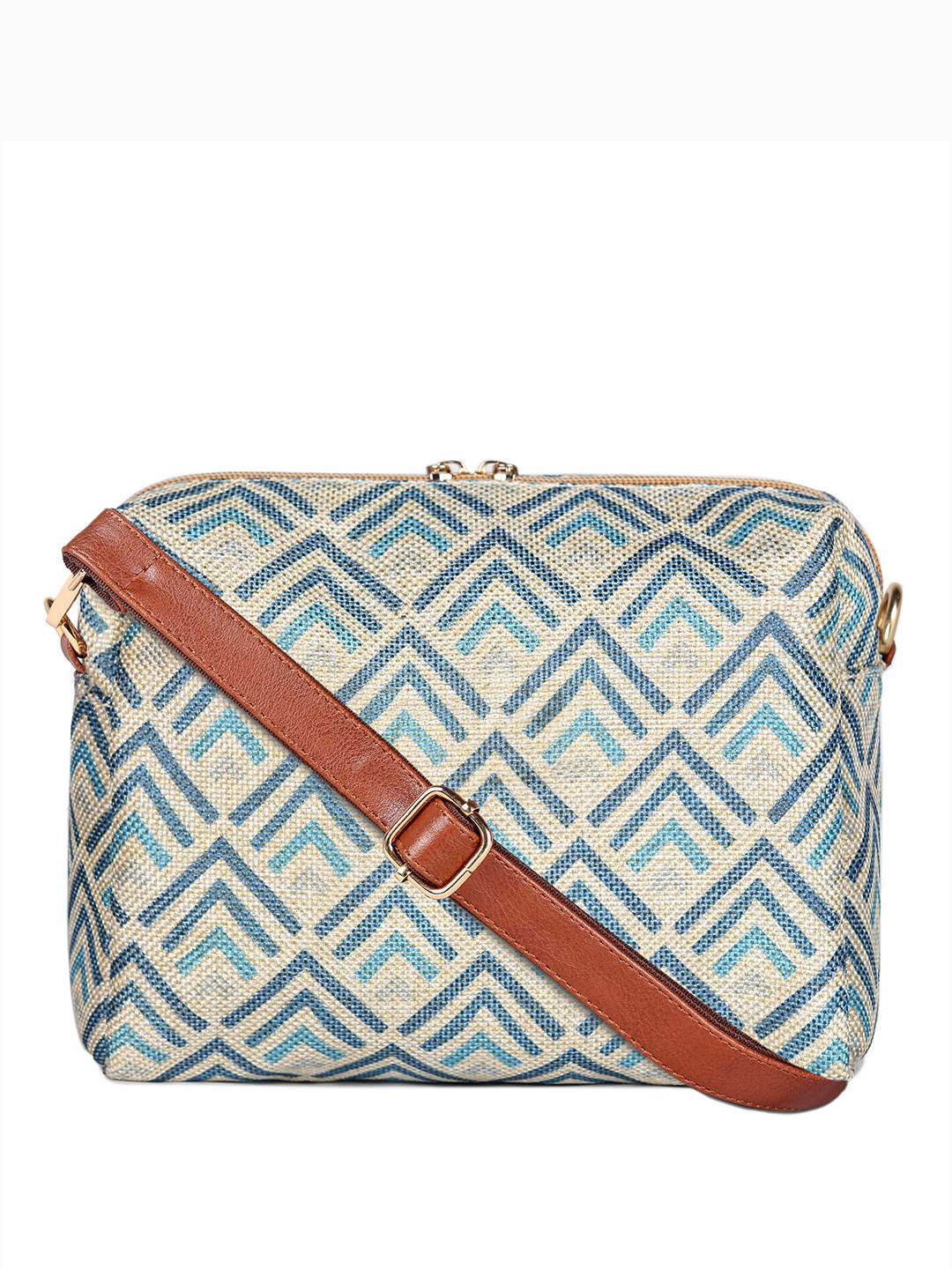 THE CLOWNFISH Isla White Geometric Printed Structured Sling Bag