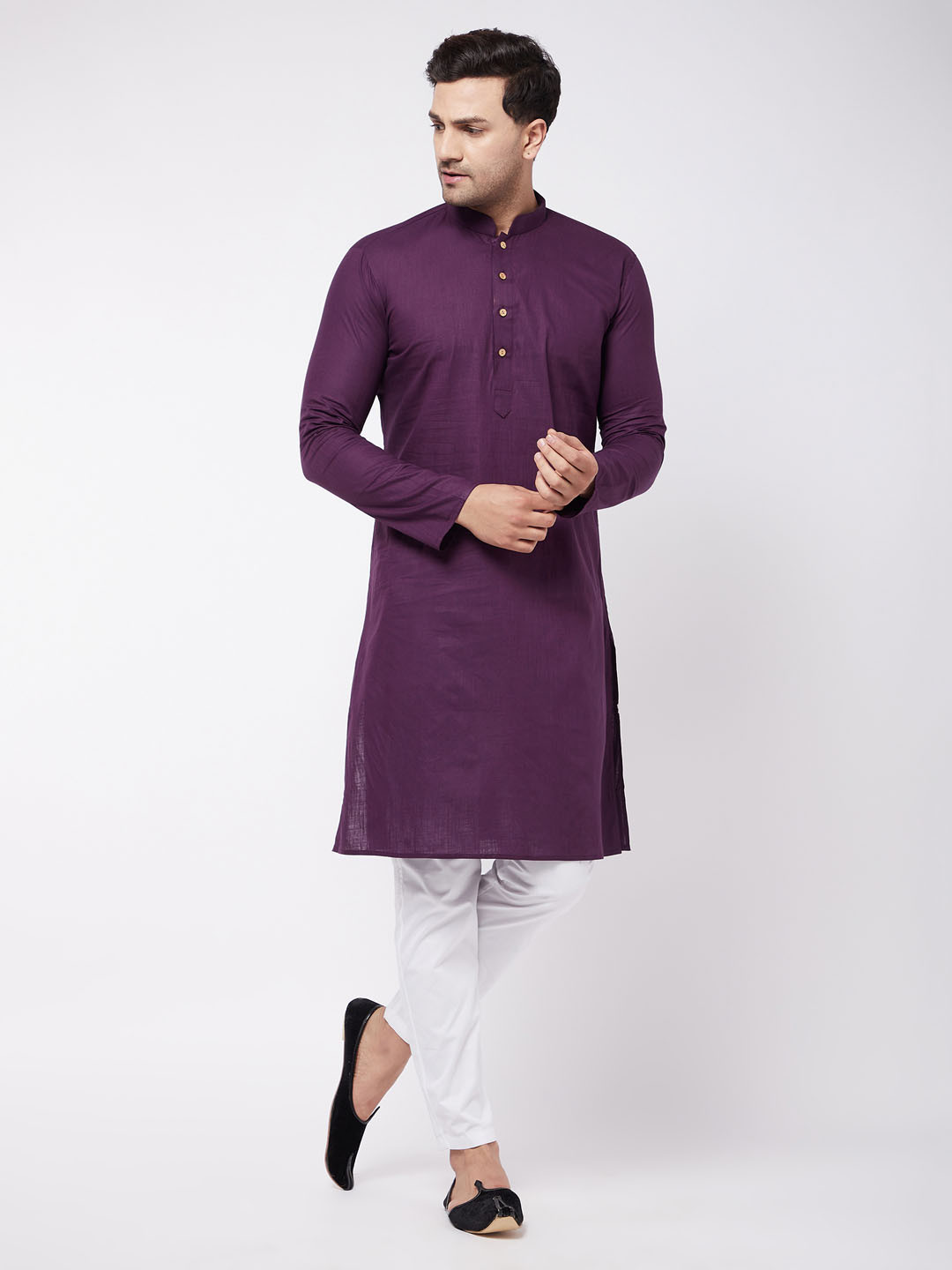 VASTRAMAY Men Purple & White Kurta with Pyjamas