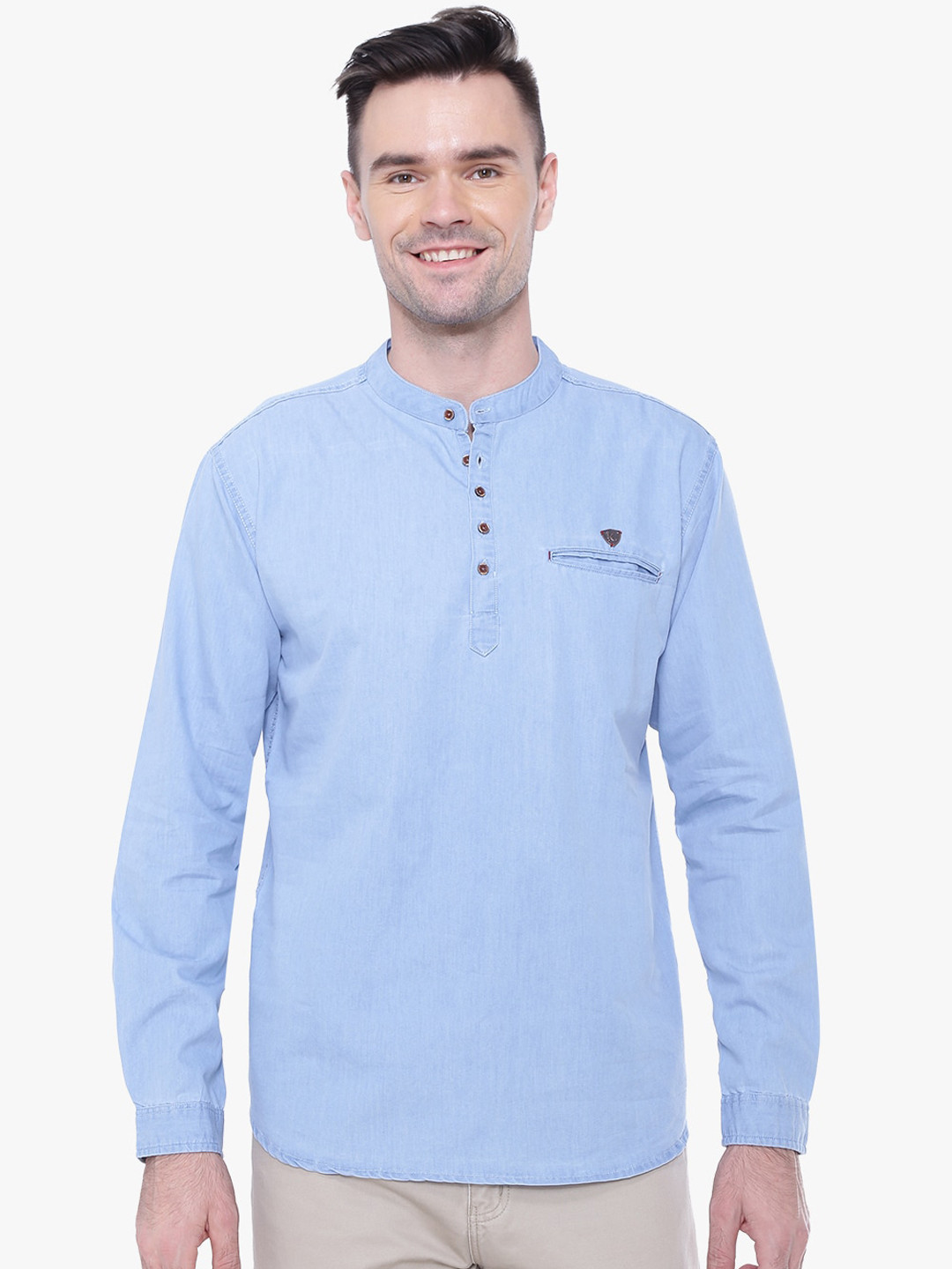 Kuons Avenue Men Blue Thread Work Denim Kurta