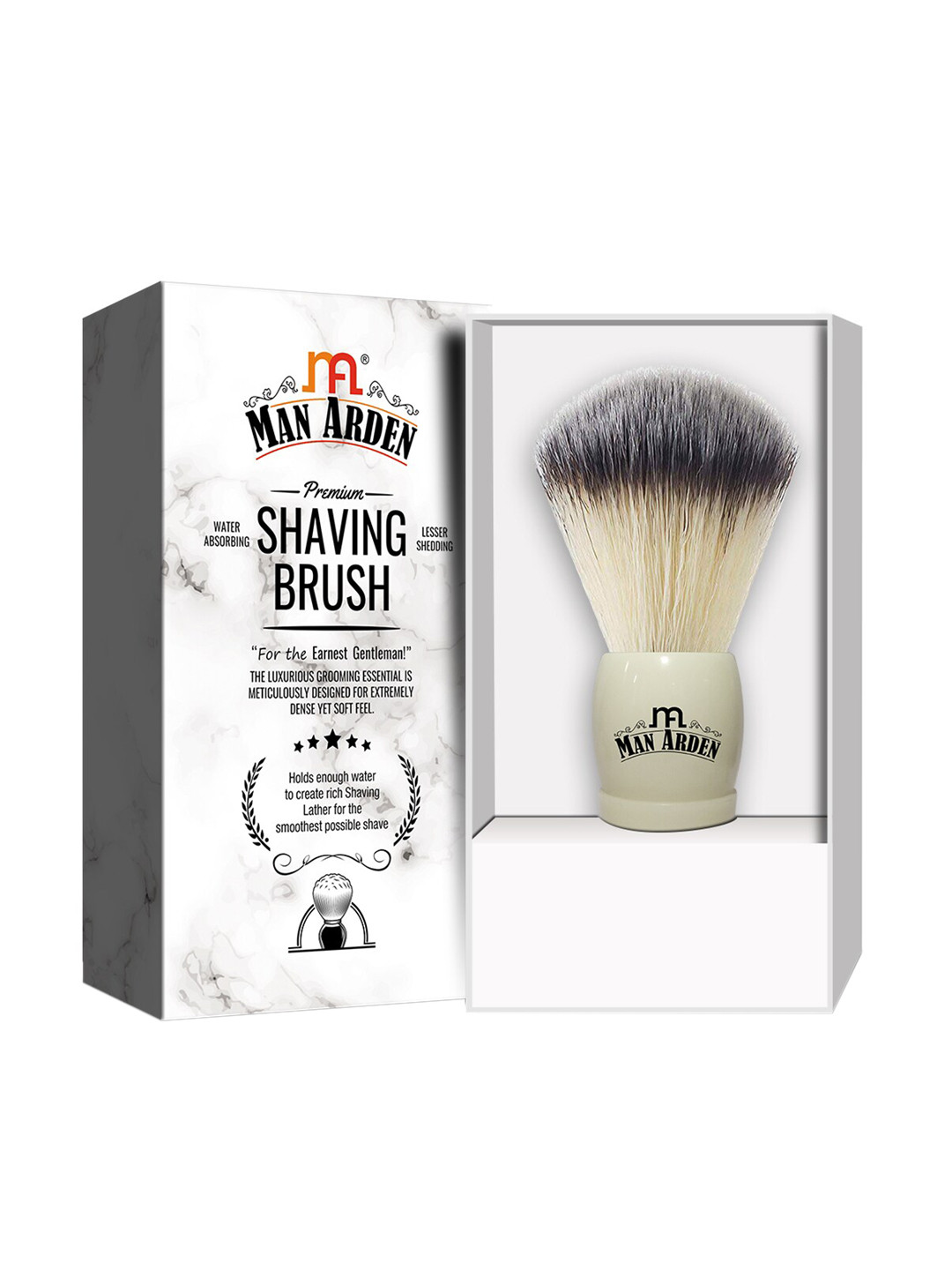Man Arden White Premium Shaving Brush With Ultra Soft - Absorbent Bristles & Long Handle