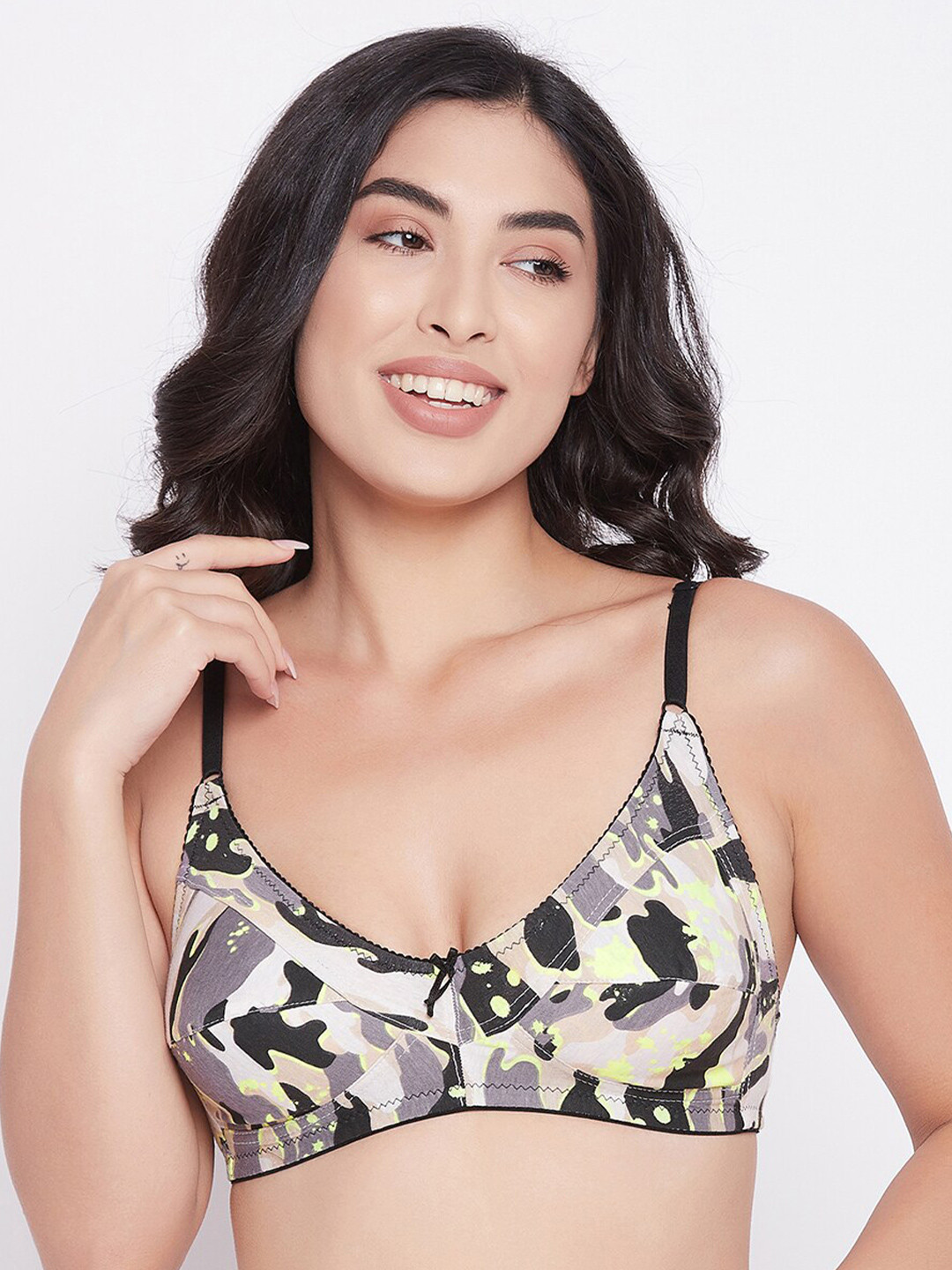 Clovia Black & Beige Abstract Printed Everyday Bra