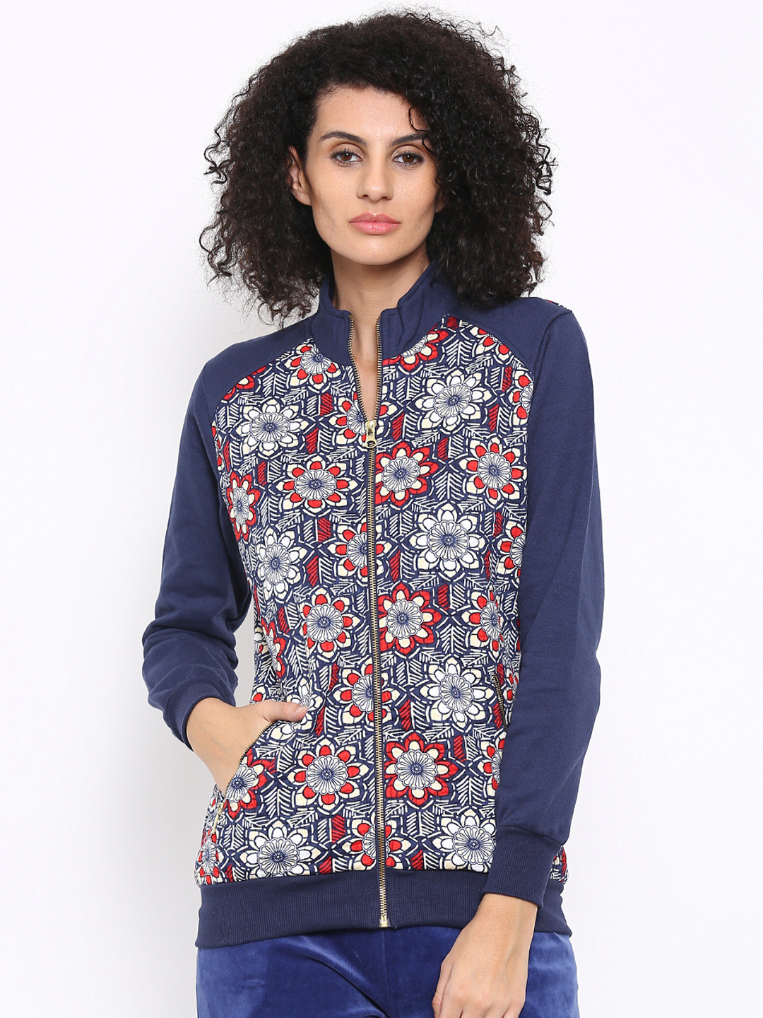 SDL by Sweet Dreams Navy Floral Print Bomber Jacket