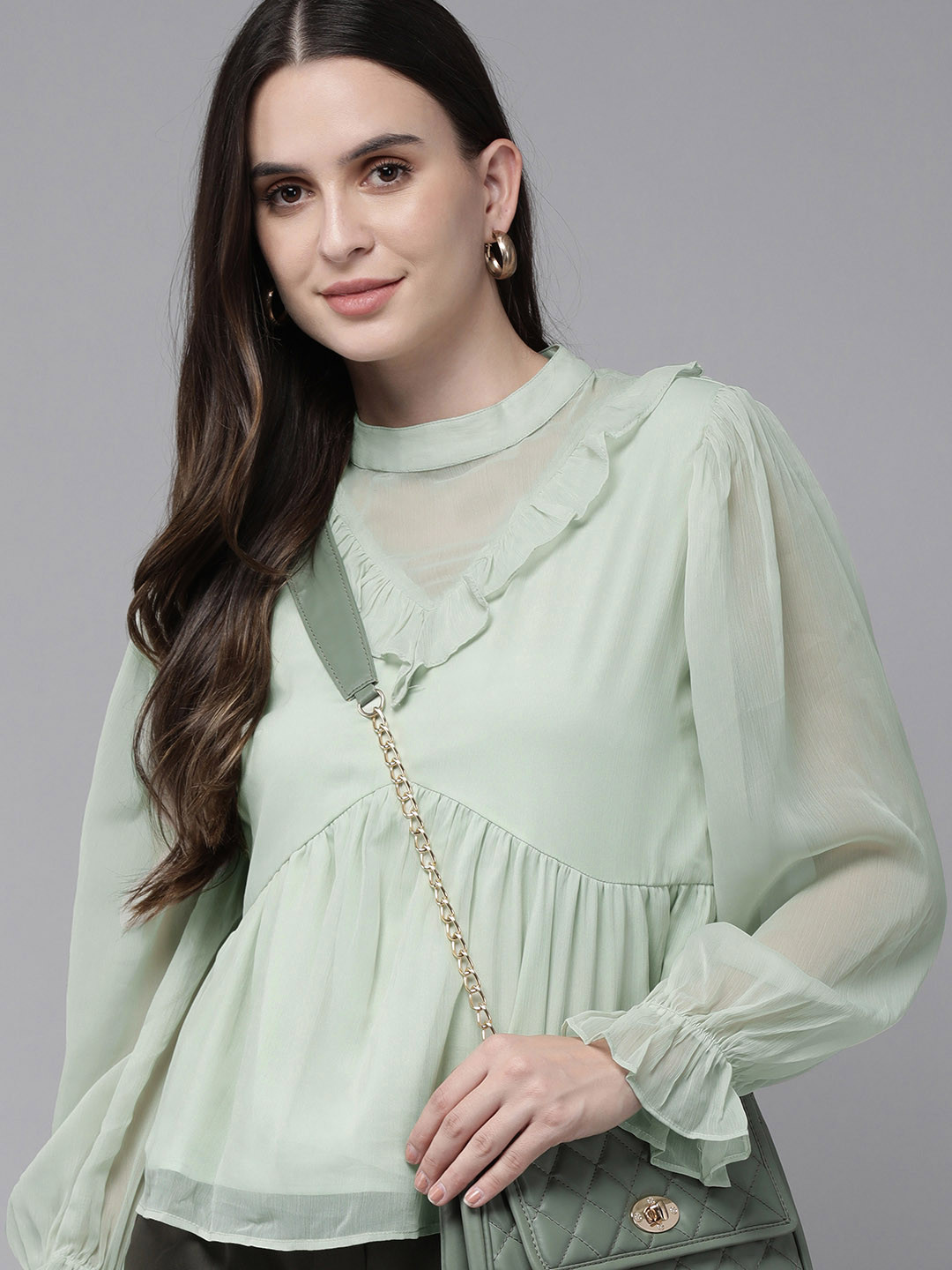 RARE Green Ruffles Georgette Top