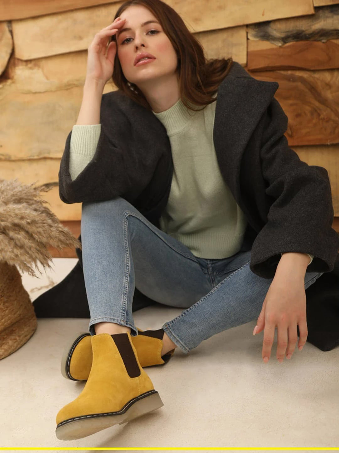 Saint G Women Yellow & Black Colourblocked Leather Ankle Boots