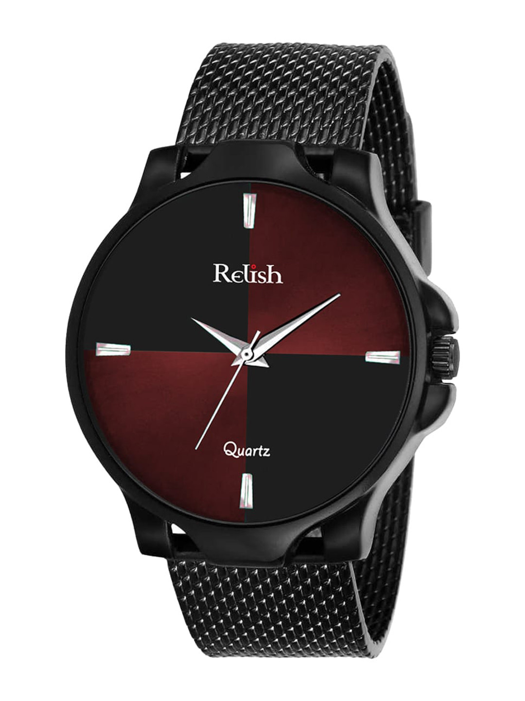 Relish Men Maroon Dial & Black Stainless Steel Bracelet Style Straps Analogue Watch RE-BB1107