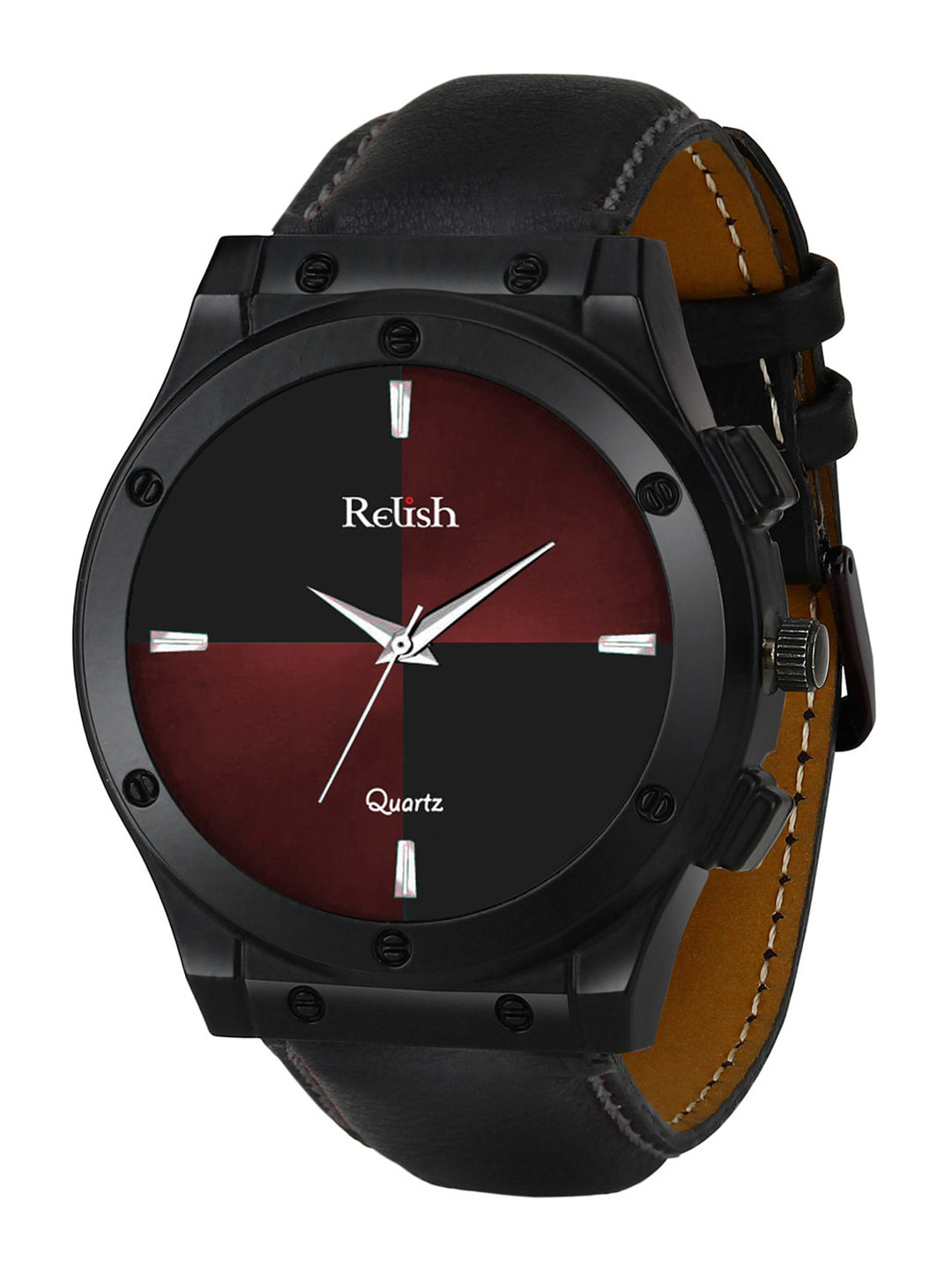 Relish Men Maroon Dial & Black Stainless Steel Straps Analogue Watch RE-BB1110