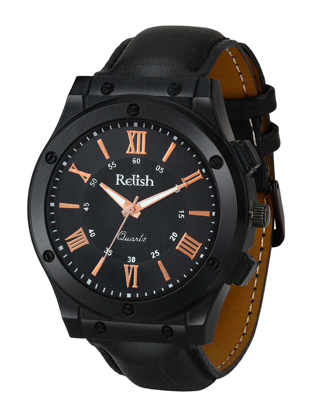 Relish Men Black Printed Dial & Black Stainless Steel Straps Analogue Watch