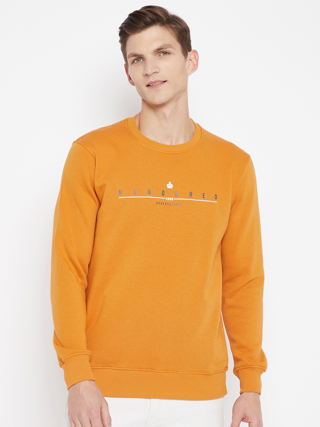 Duke Men Mustard Printed Sweatshirt