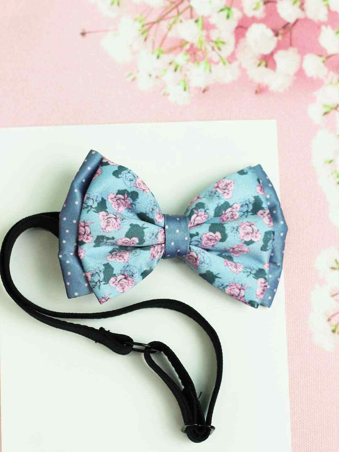 Tossido Girls Blue & Pink Vintage Vibe layered Bow with adjustable Elastic Hairband