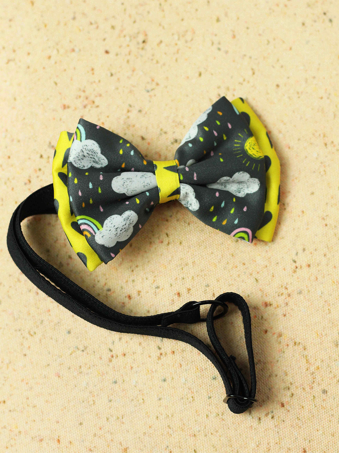 Tossido Girls Grey & Yellow Sun & Rain Layered Bow with Adjustable Elastic Headband