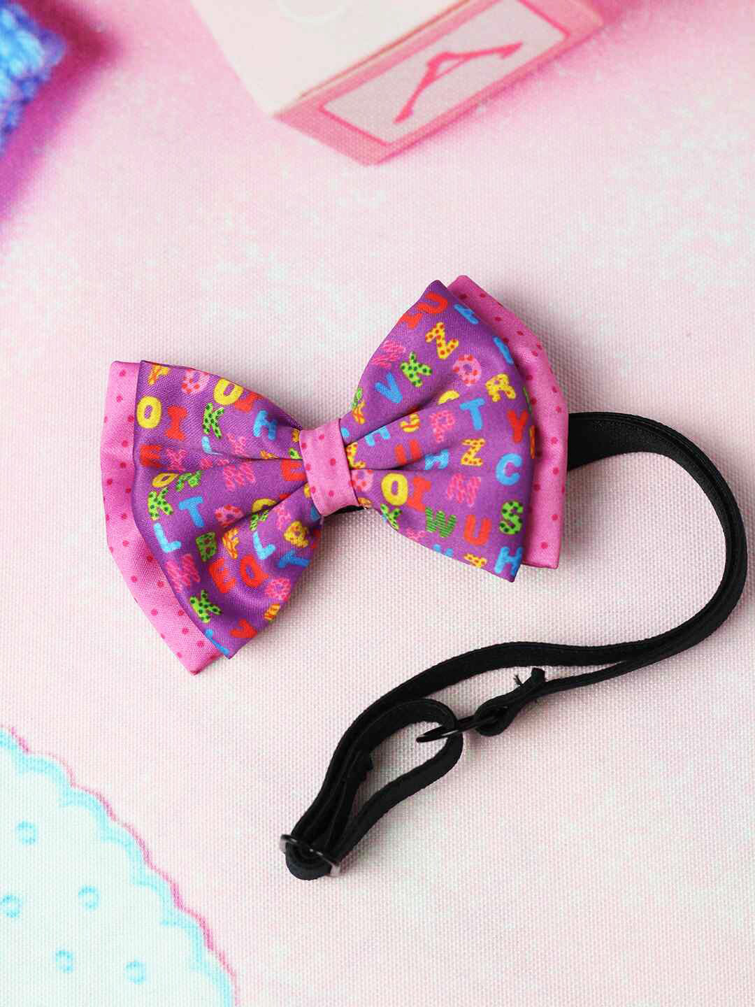 Tossido Girls Purple & Pink Alphabets Layered Bow With Adjustable Elastic Hairband