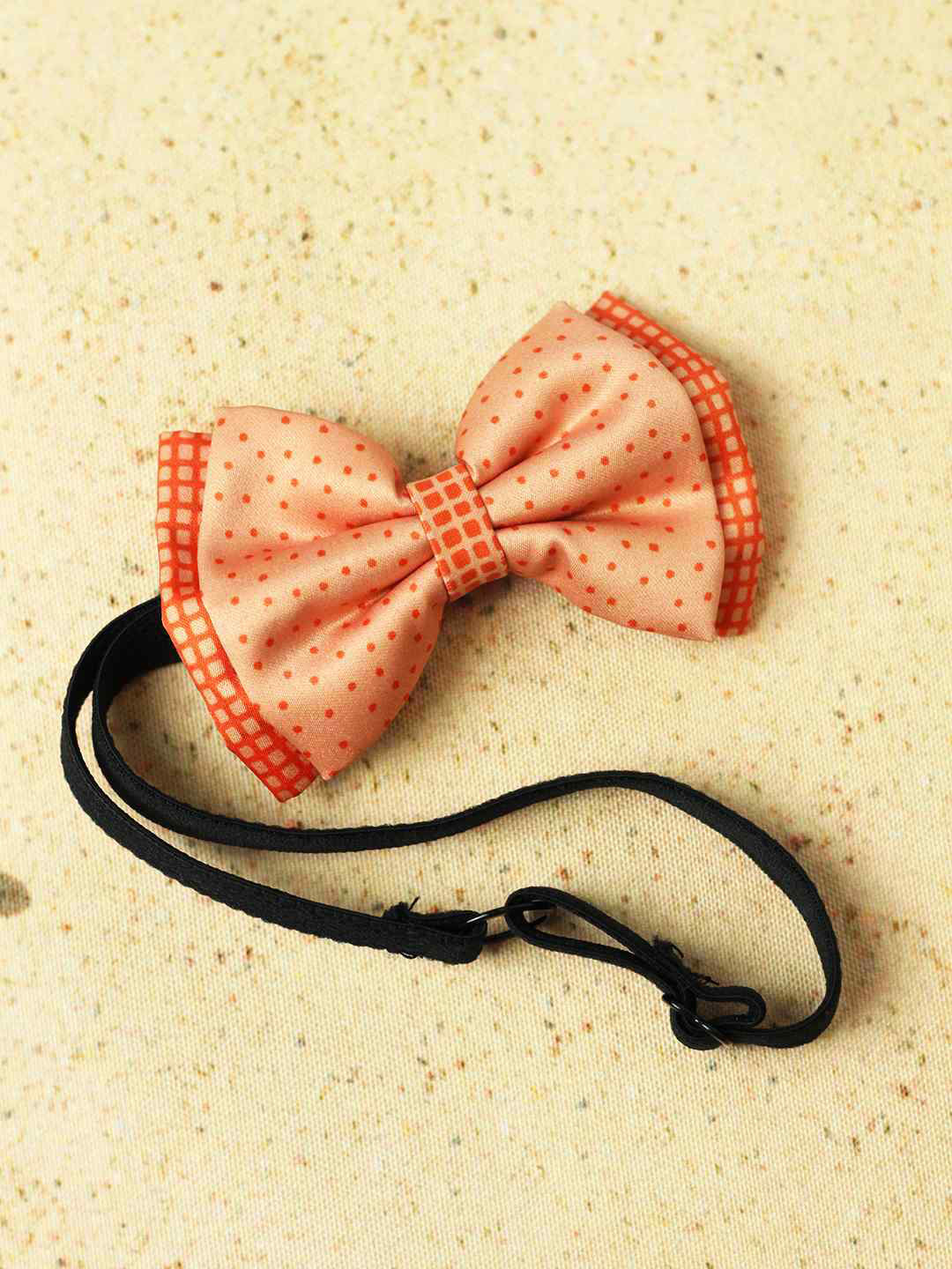 Tossido Girls Orange & Black Polkas Layered Bow With Adjustable Elastic Hairband