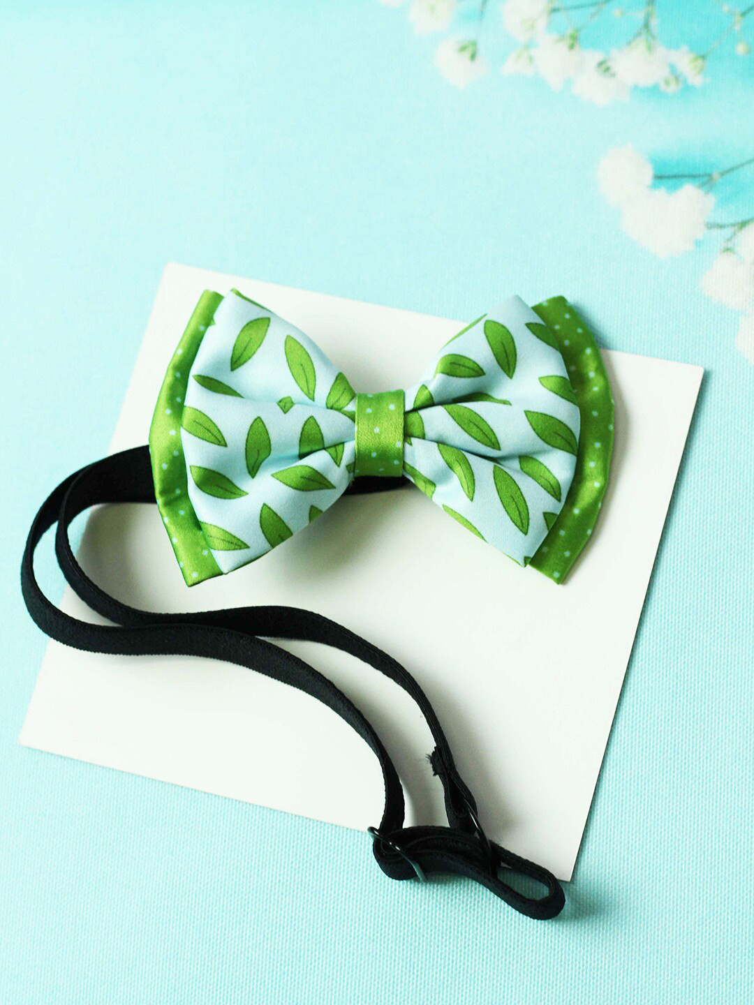 Tossido Girls Blue & White Leafie Layered Bow with Adjustable Elastic Hairband