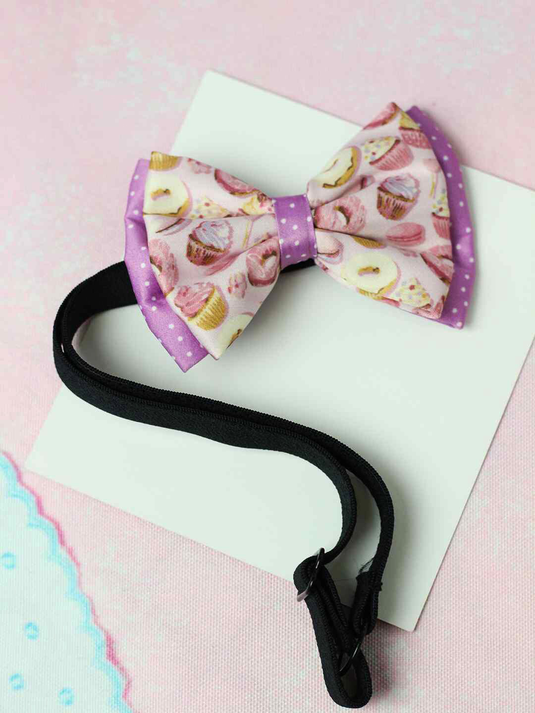 Tossido Girls Pink & Yellow Printed Layered Bow With Adjustable Elastic Hairband