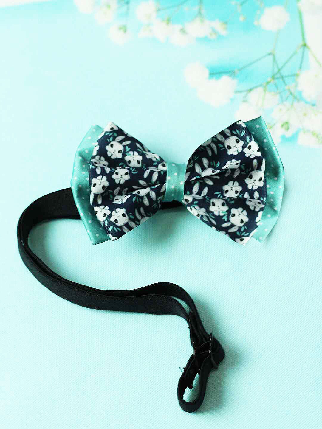 Tossido Girls Blue & White Printed Bow with Elastic Headband