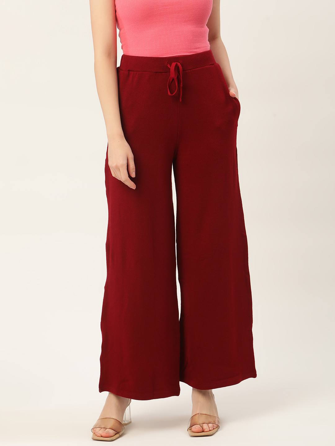 RVK Women Maroon Solid Knitted Winter Palazzos