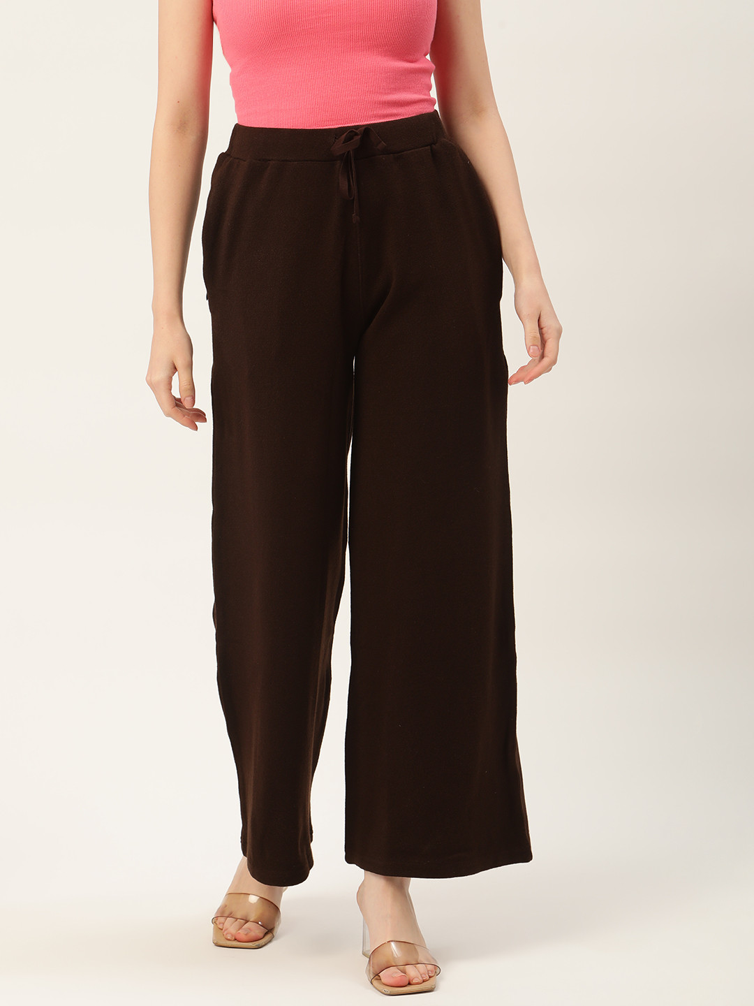 RVK Women Coffee Brown Solid Knitted Winter Palazzos