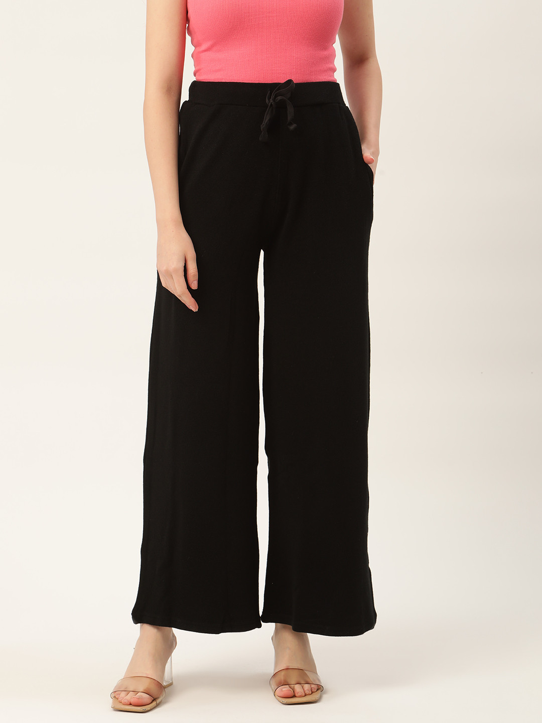 RVK Women Black Solid Knitted Winter Palazzos