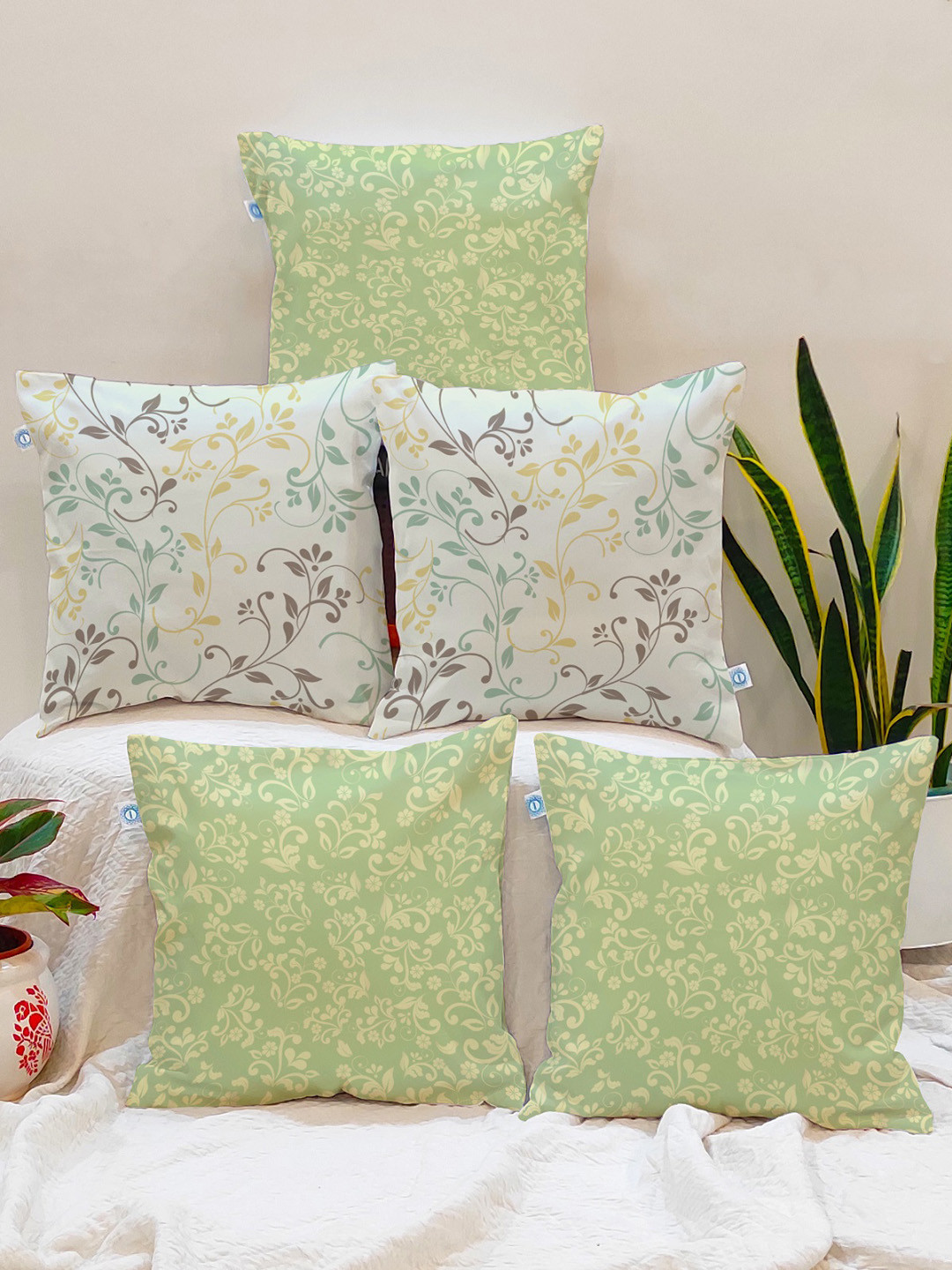 STITCHNEST Light-Weight Ethnic Motifs Cotton 5 Pcs Patchwork Cushion Covers -12x12In